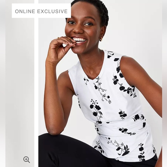 Ann Taylor White and Black Floral Wrap Top - Picture 2 of 9